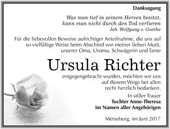 Traueranzeige von Ursula Richter von Mitteldeutsche Zeitung Merseburg/Querfurt