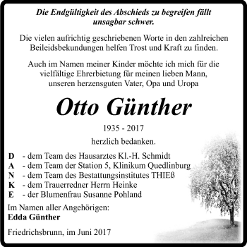 Traueranzeige von Otto Günther von Super Sonntag Quedlinburg