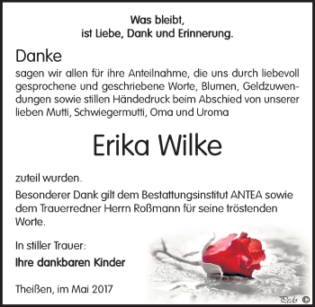 Traueranzeige von Erika Wilke von Mitteldeutsche Zeitung Zeitz