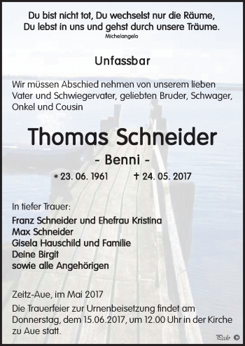 Traueranzeige von Thomas Schneider von Mitteldeutsche Zeitung Zeitz