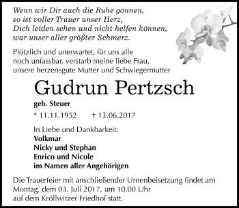 Traueranzeige von Gudrun Pertzsch von Mitteldeutsche Zeitung Halle/Saalkreis