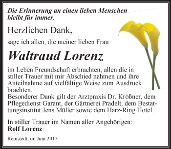 Traueranzeige von Waltraud Lorenz von Mitteldeutsche Zeitung