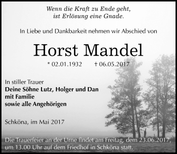Traueranzeige von Horst Mandel von Mitteldeutsche Zeitung Wittenberg