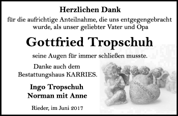 Traueranzeige von Gottfried Tropschuh von Mitteldeutsche Zeitung Quedlinburg