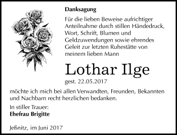 Traueranzeige von Lothar Ilge von Mitteldeutsche Zeitung Bitterfeld