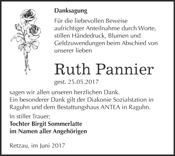 Traueranzeige von Ruth Pannier von WVG - Wochenspiegel Bitterfeld