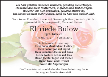 Traueranzeige von Elfriede Bülow von Mitteldeutsche Zeitung Köthen