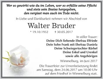 Traueranzeige von Walter Bruder von Mitteldeutsche Zeitung Mansfelder Land
