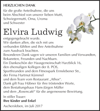 Traueranzeige von Elvira Ludwig von Super Sonntag Aschersleben