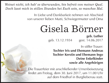 Traueranzeige von Gisela Börner von Mitteldeutsche Zeitung Merseburg/Querfurt