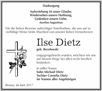 Traueranzeige von Ilse Dietz von WVG - Wochenspiegel Merseburg