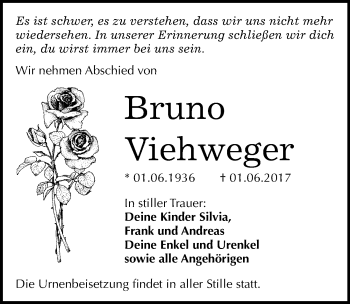 Traueranzeige von Bruno Viehweger von Mitteldeutsche Zeitung Bitterfeld