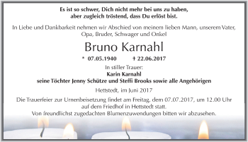 Traueranzeige von Bruno Karnahl von Mitteldeutsche Zeitung Mansfelder Land