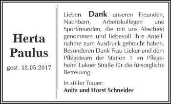 Traueranzeige von Herta Paulus von WVG - Wochenspiegel Dessau / Köthen