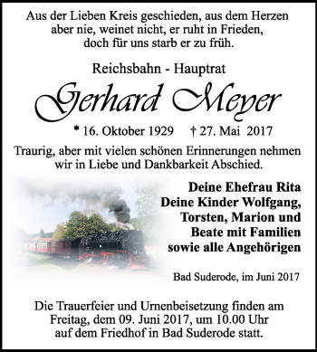 Traueranzeige von Gerhard Mener von WVG - Wochenspiegel Quedlinburg