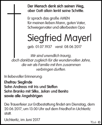 Traueranzeige von Siegfried Mayerl von WVG - Wochenspiegel NMB / WSF / ZTZ