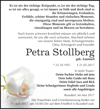 Traueranzeige von Petra Stollberg von Mitteldeutsche Zeitung Köthen