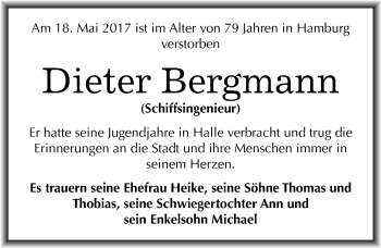 Traueranzeige von Dieter Bergmann von Mitteldeutsche Zeitung Halle/Saalkreis