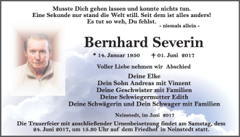 Traueranzeige von Bernhard Severin von Mitteldeutsche Zeitung Quedlinburg