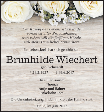 Traueranzeige von Brunhilde Wiechert von Mitteldeutsche Zeitung Halle/Saalkreis