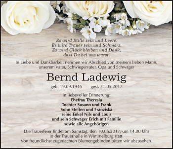 Traueranzeige von Bernd Ladewig von Mitteldeutsche Zeitung Mansfelder Land