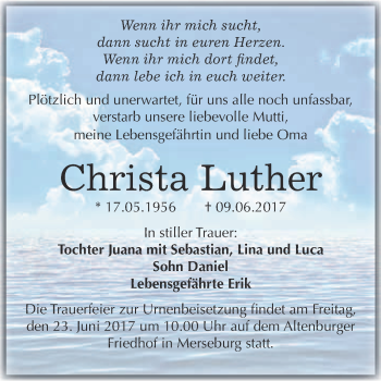 Traueranzeige von Christa Luther von Super Sonntag Merseburg