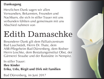 Traueranzeige von Edith Damaschke von Mitteldeutsche Zeitung Merseburg/Querfurt