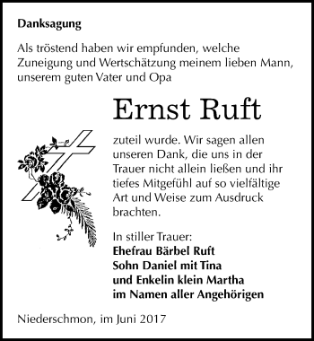 Traueranzeige von Ernst Ruft von Mitteldeutsche Zeitung Merseburg/Querfurt