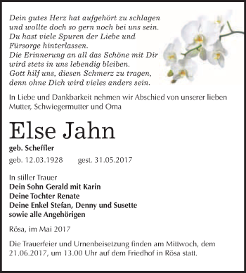 Traueranzeige von Else Jahn von WVG - Wochenspiegel Bitterfeld