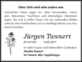 Traueranzeige von Jürgen Tannert von Mitteldeutsche Zeitung Merseburg/Querfurt