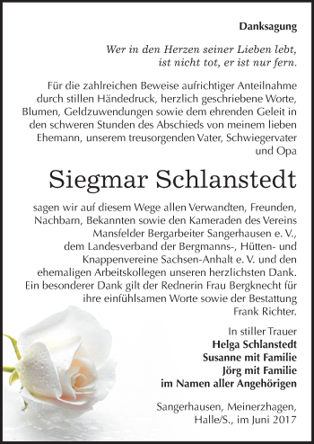 Traueranzeige von Siegmar Schlanstedt von Mitteldeutsche Zeitung Sangerhausen