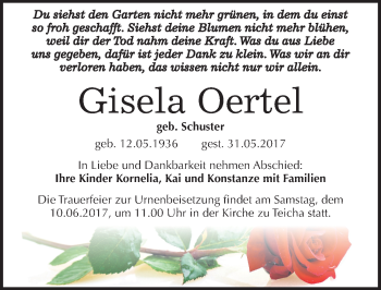 Traueranzeige von Gisela Oertel von Mitteldeutsche Zeitung Halle/Saalkreis