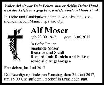 Traueranzeige von Alf Moser von Mitteldeutsche Zeitung Quedlinburg