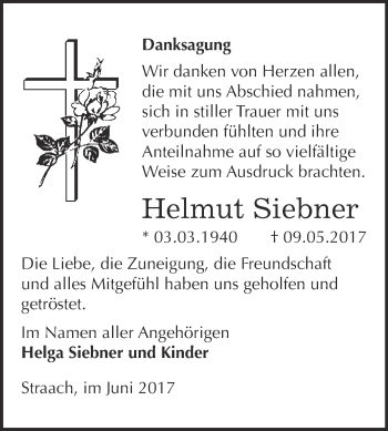 Traueranzeige von Helmut Siebner von Super Sonntag Wittenberg