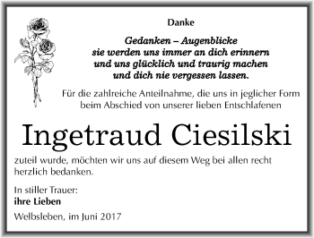 Traueranzeige von Ingetraud Ciesilski von Mitteldeutsche Zeitung Mansfelder Land