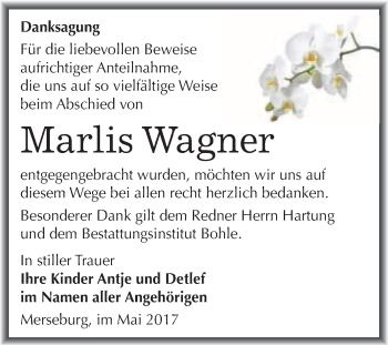 Traueranzeige von Marlis Wagner von WVG - Wochenspiegel Merseburg