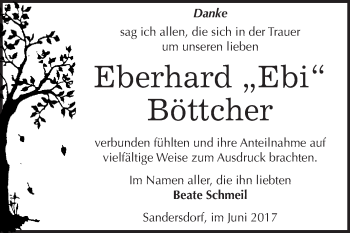 Traueranzeige von Eberhard Böttcher von WVG - Wochenspiegel Bitterfeld