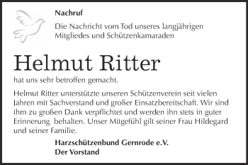 Traueranzeige von Helmut Ritter von Super Sonntag Quedlinburg