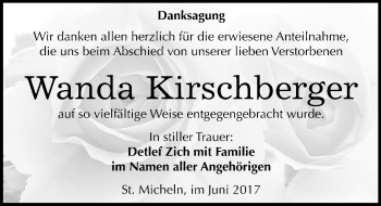 Traueranzeige von Wanda Kirschberger von Mitteldeutsche Zeitung Merseburg/Querfurt