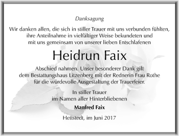 Traueranzeige von Heidrun Faix von Mitteldeutsche Zeitung Mansfelder Land