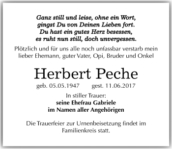 Traueranzeige von Herbert Peche von Mitteldeutsche Zeitung Merseburg/Querfurt