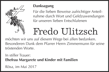 Traueranzeige von Fredo Ulitzsch von WVG - Wochenspiegel Bitterfeld