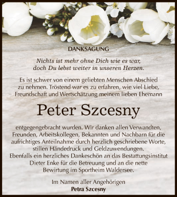Traueranzeige von Peter Szcesny von WVG - Wochenspiegel Dessau / Köthen