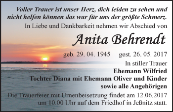 Traueranzeige von Anita Behrendt von Mitteldeutsche Zeitung Bitterfeld