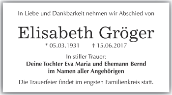 Traueranzeige von Elisabeth Gröger von WVG - Wochenspiegel Bitterfeld