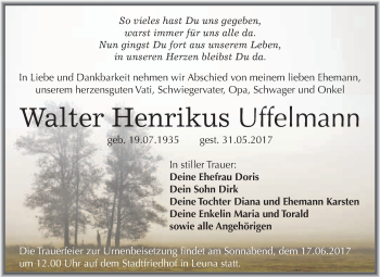 Traueranzeige von Walter Henrikus Uffelmann von WVG - Wochenspiegel Merseburg