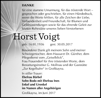 Traueranzeige von Horst Voigt von Mitteldeutsche Zeitung Merseburg/Querfurt