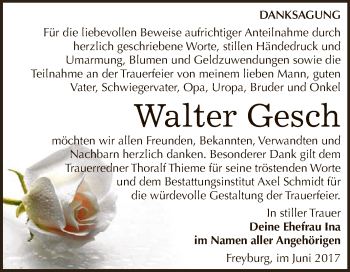 Traueranzeige von Walter Gesch von WVG - Wochenspiegel NMB / WSF / ZTZ