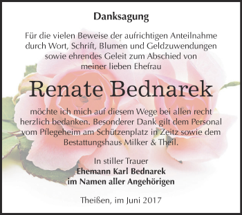 Traueranzeige von Renate Bednarek von Super Sonntag Zeitz