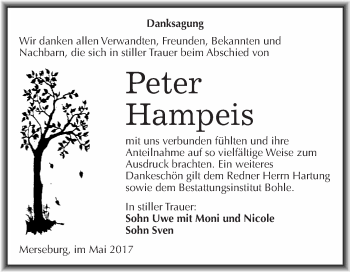 Traueranzeige von Peter Hampeis von WVG - Wochenspiegel Merseburg